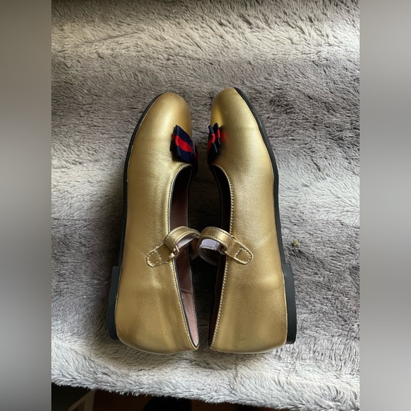 🔥🔥Authentic GUCCI Gold Metallic Ballet Shoes Flats With Bow /Girls Sz 35 - Picture 6 of 7